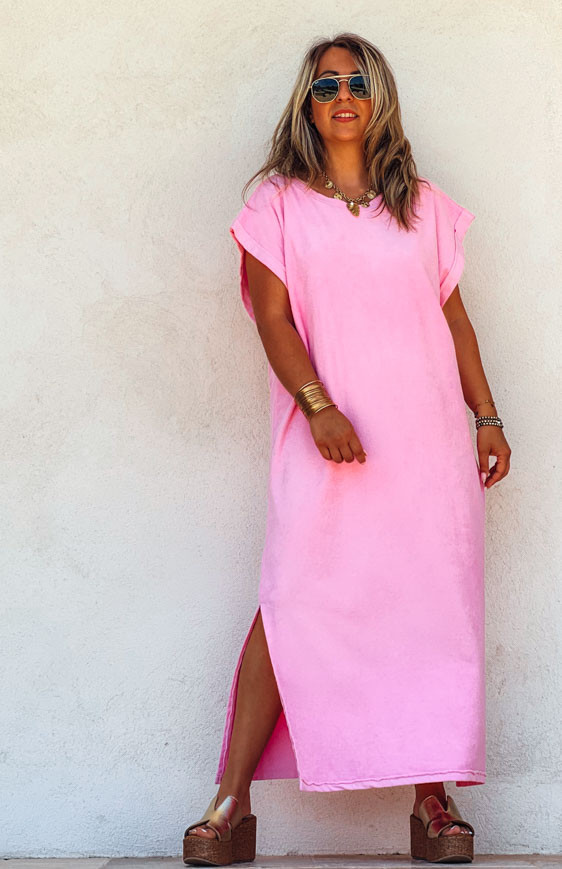 Pink ALISSON long dress, short sleeves