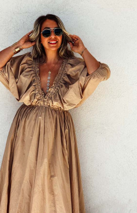 Robe MARIANNE longue manches 3/4 camel