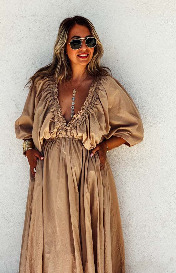 Robe MARIANNE longue manches 3/4 camel