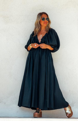 Black 3/4-sleeve long MARIANNE dress