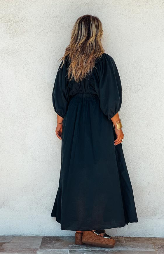 Black 3/4-sleeve long MARIANNE dress