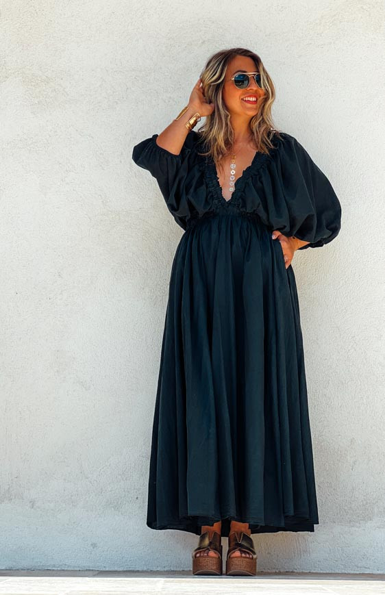 Black 3/4-sleeve long MARIANNE dress