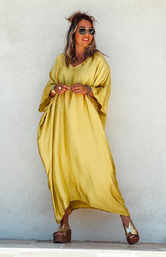 Robe SELMA longue manches courtes jaune