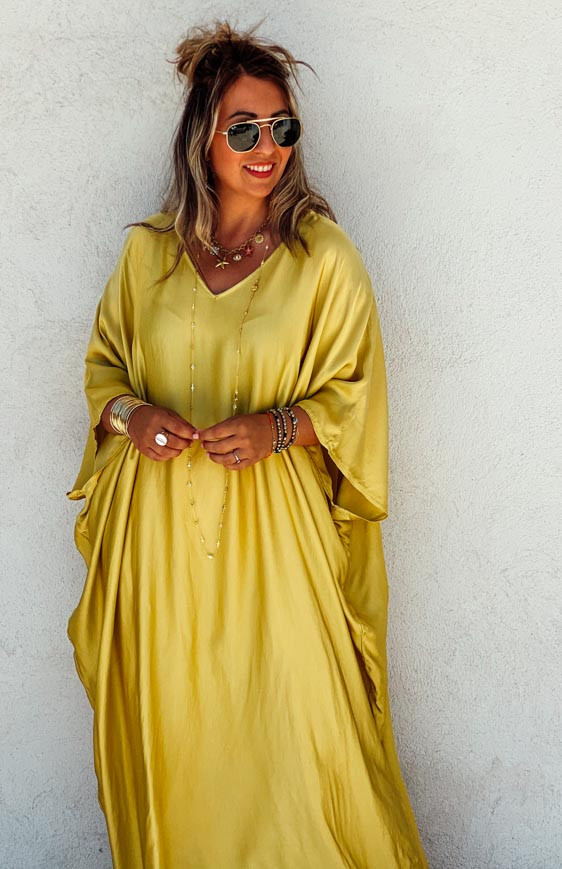 Robe SELMA longue manches courtes jaune