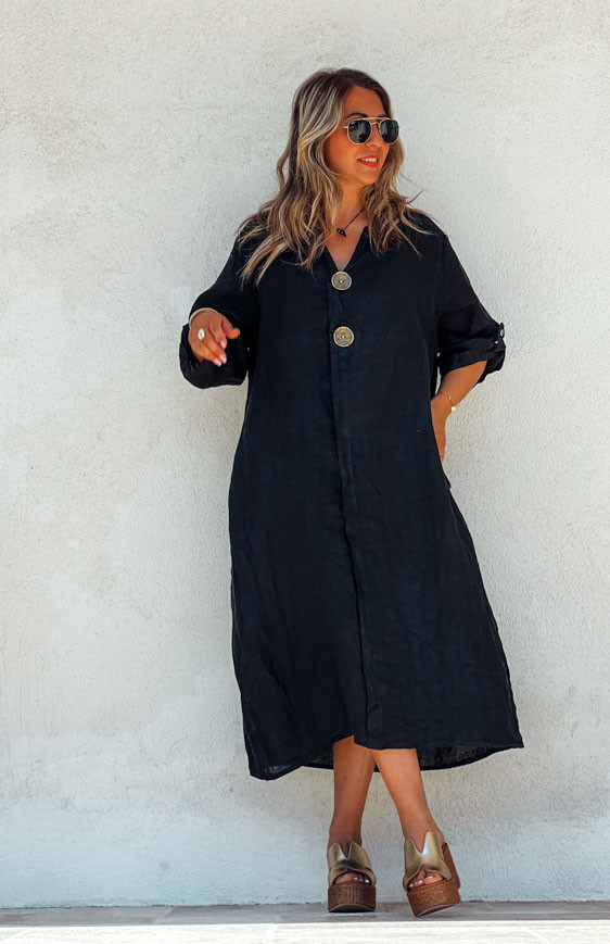 Black SERENA 3/4 sleeves long dress