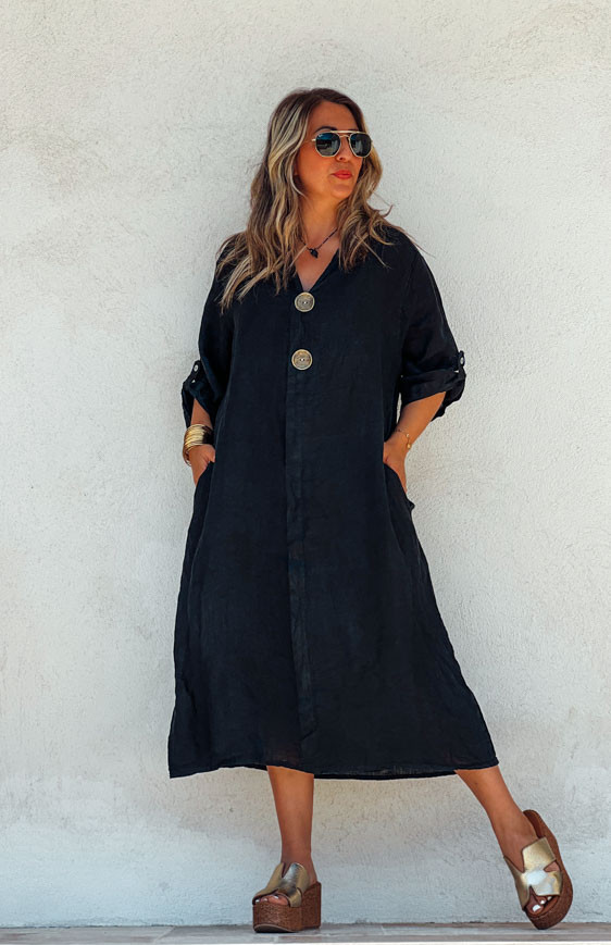 Black SERENA 3/4 sleeves long dress