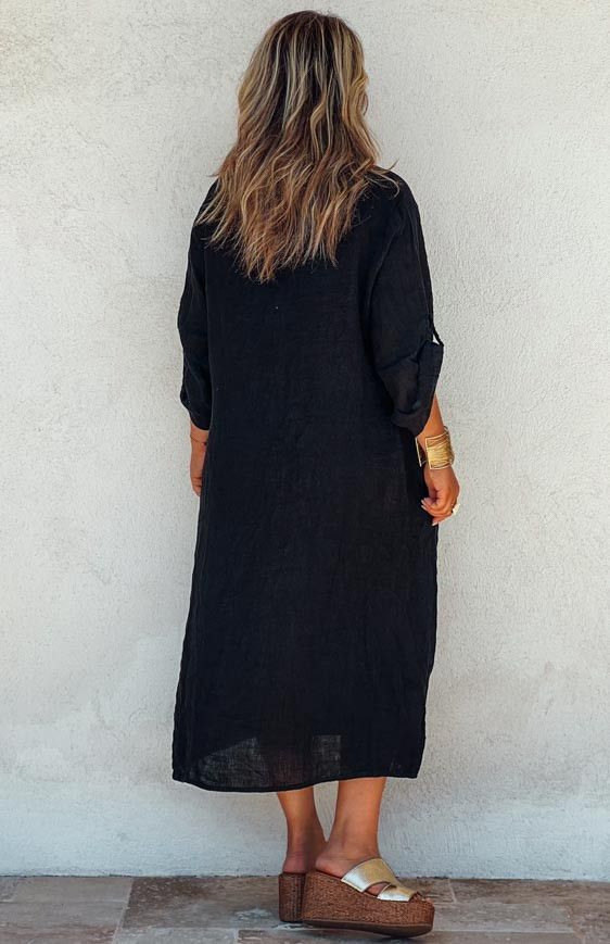 Black SERENA 3/4 sleeves long dress