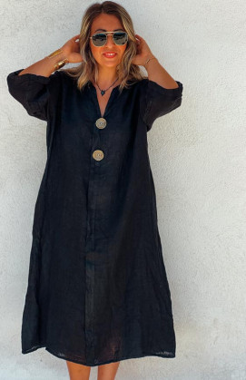 Black SERENA 3/4 sleeves long dress