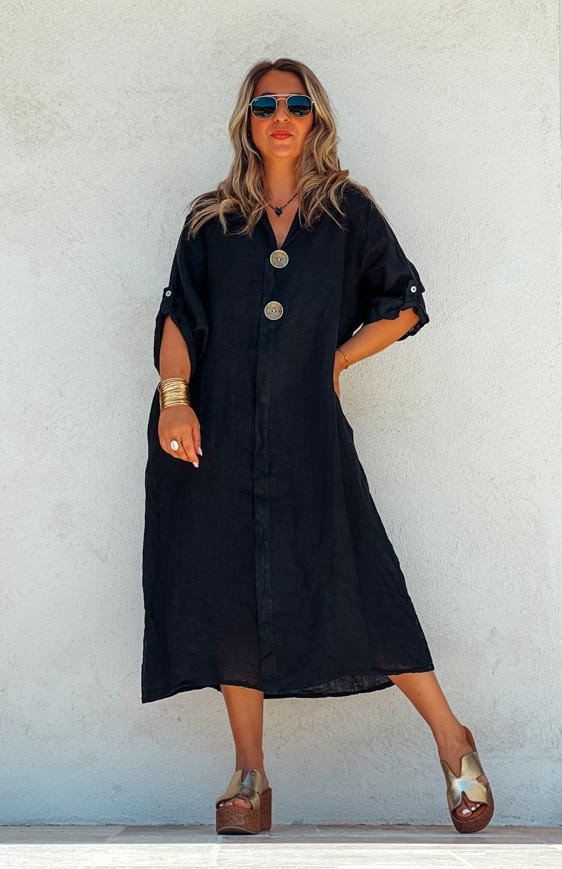 Black SERENA 3/4 sleeves long dress