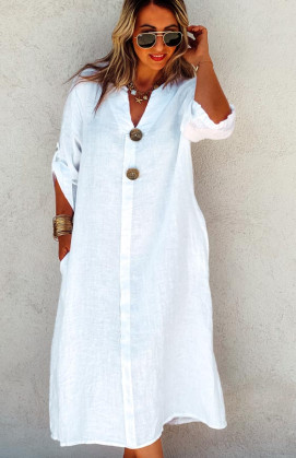 White SERENA 3/4 sleeves long dress