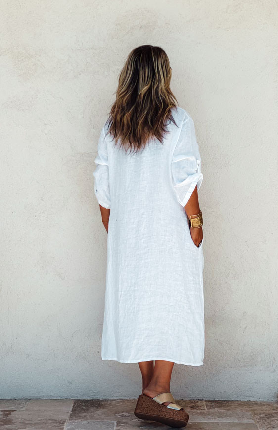 White SERENA 3/4 sleeves long dress