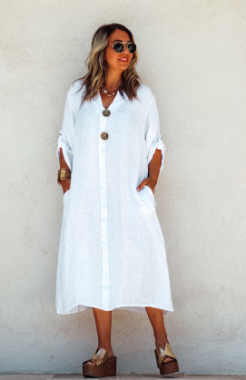 White SERENA 3/4 sleeves long dress