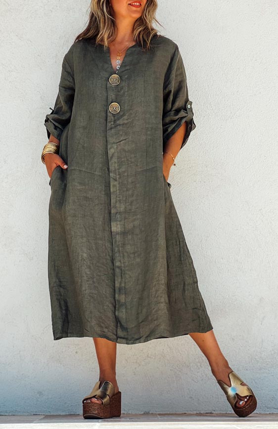 Khaki SERENA 3/4 sleeves long dress