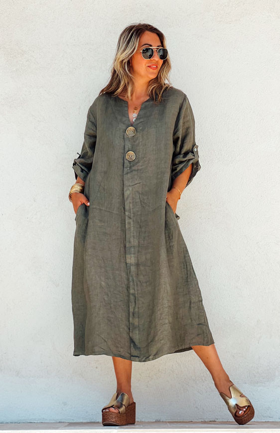 Khaki SERENA 3/4 sleeves long dress