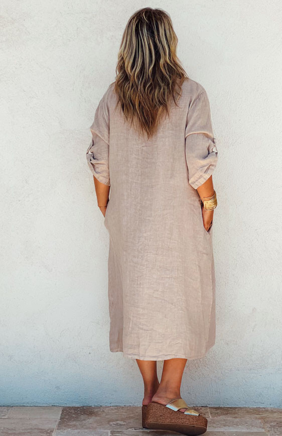 Robe SERENA longue manches 3/4 taupe