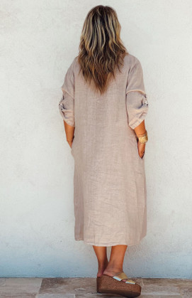 Taupe SERENA 3/4 sleeves long dress