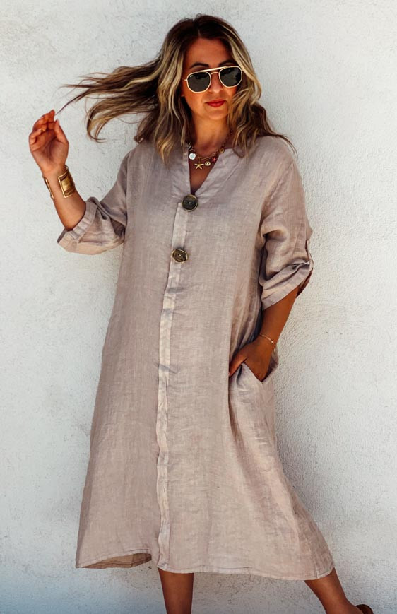 Robe SERENA longue manches 3/4 taupe