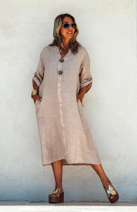 Robe SERENA longue manches 3/4 taupe