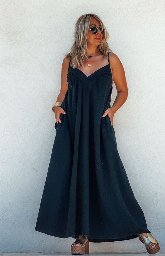 Black BRENDA long strapless dress