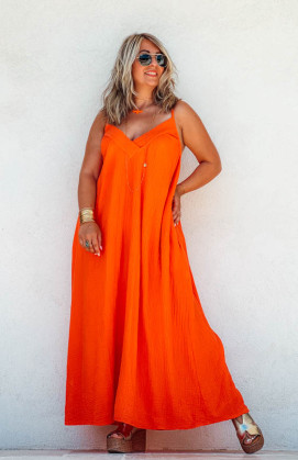 Orange BRENDA long strapless dress