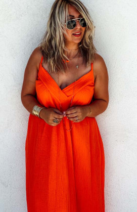 Robe BRENDA longue bretelles orange