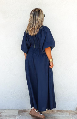 Robe MARIANNE longue manches 3/4 bleu foncé