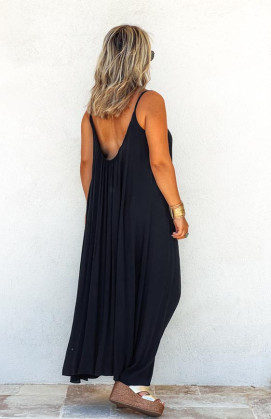 Black PAULINE long strapless dress