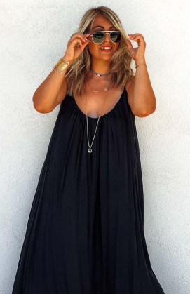 Black PAULINE long strapless dress