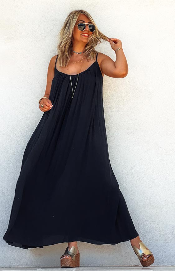 Black PAULINE long strapless dress