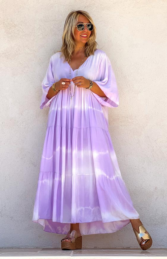 Lilac ATHIKA long dress short sleeves