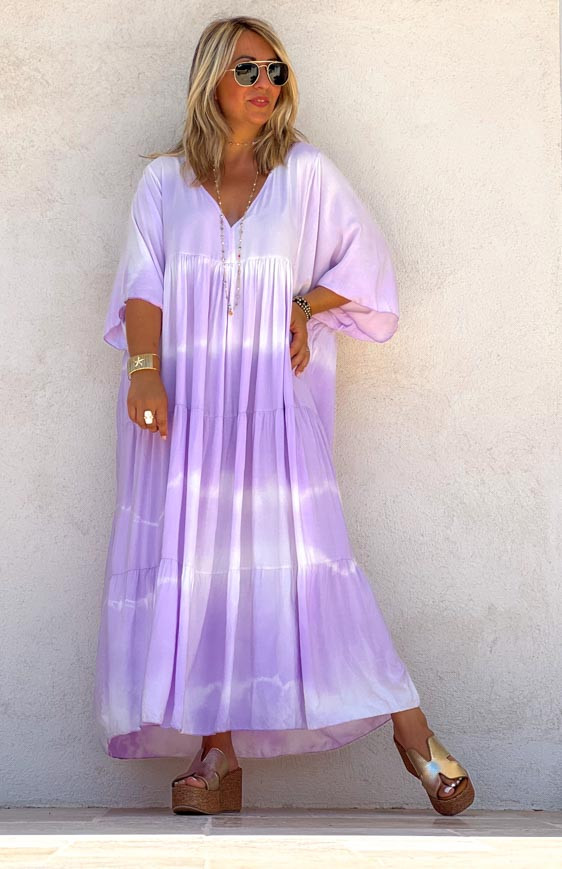 Lilac ATHIKA long dress short sleeves