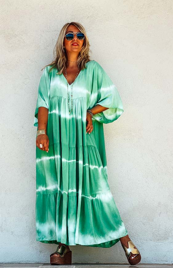 Green ATHIKA long dress short sleeves