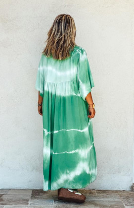 Robe ATHIKA longue manches courtes verte