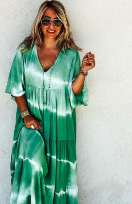 Green ATHIKA long dress short sleeves