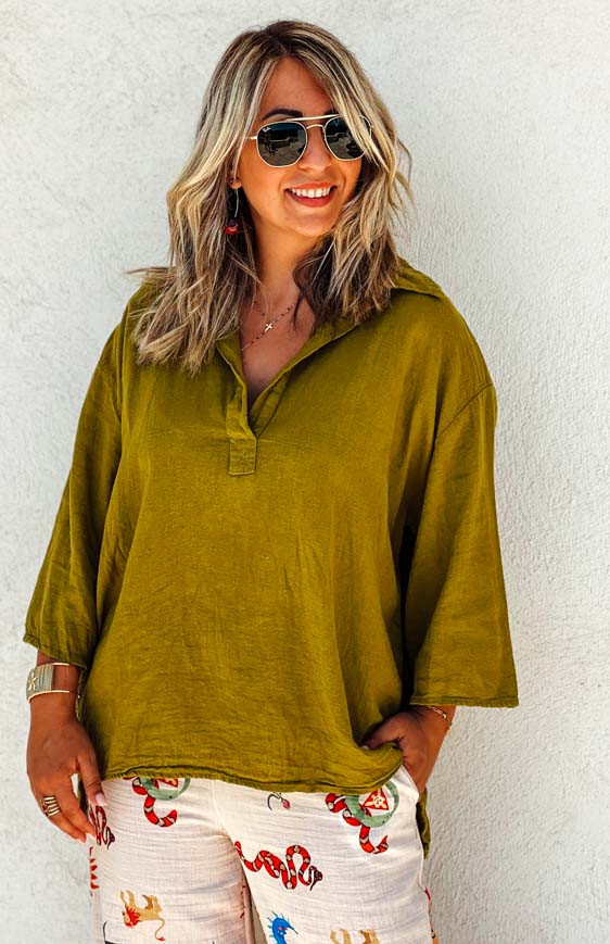 Blouse BETHANIE manches 7/8 vert olive