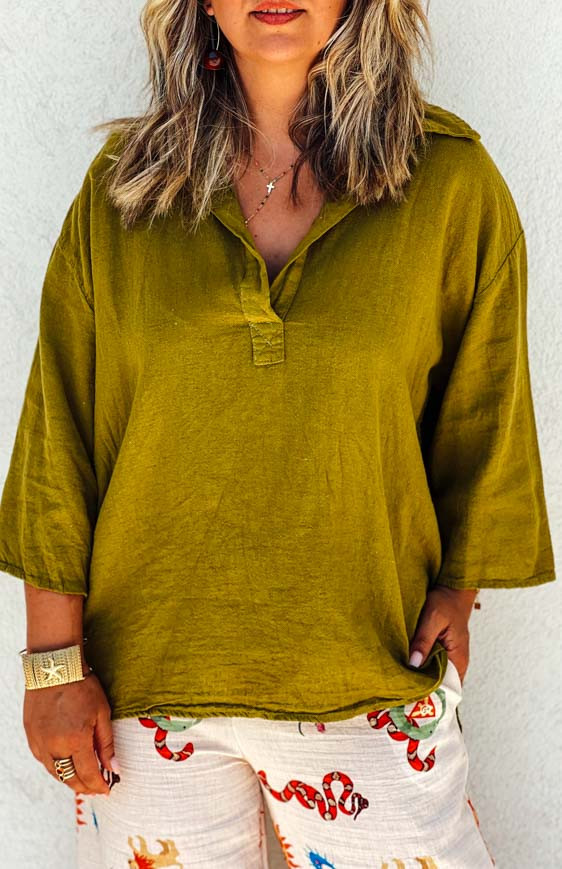 Blouse BETHANIE manches 7/8 vert olive