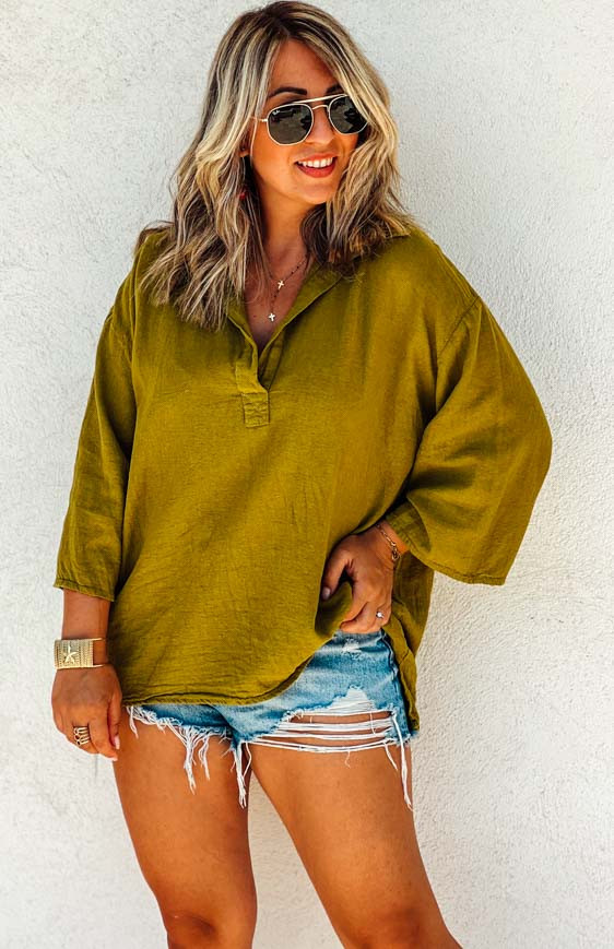 Blouse BETHANIE manches 7/8 vert olive