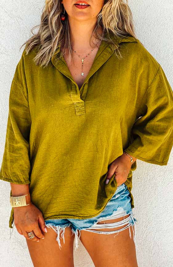 Blouse BETHANIE manches 7/8 vert olive