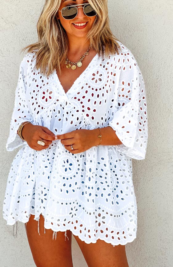 White CHARLENE blouse 3/4 sleeves