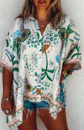 Chemise TROPICAL manches 3/4 verte