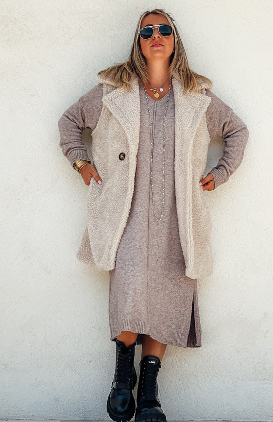 Robe pull JODIE longue taupe