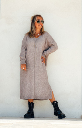 Robe pull JODIE longue taupe