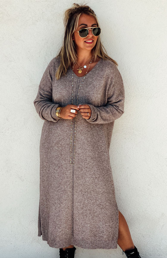 Taupe JODIE long sweater dress