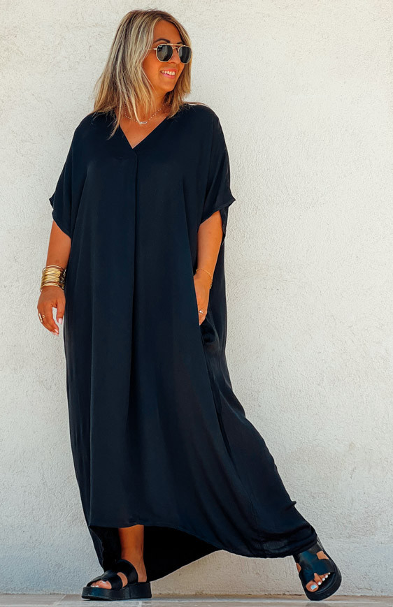 Robe LUMIA longue manches courtes noire