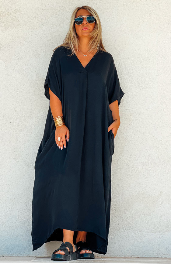 Black LUMIA long dress, short sleeves