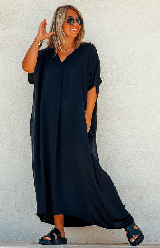 Robe LUMIA longue manches courtes noire