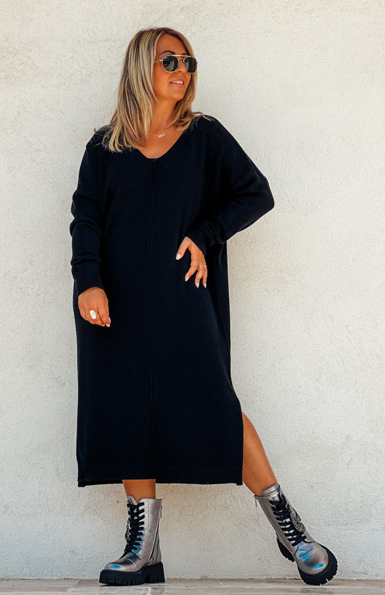 Black JODIE long sweater dress