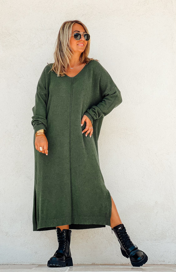 Dark green JODIE long sweater dress