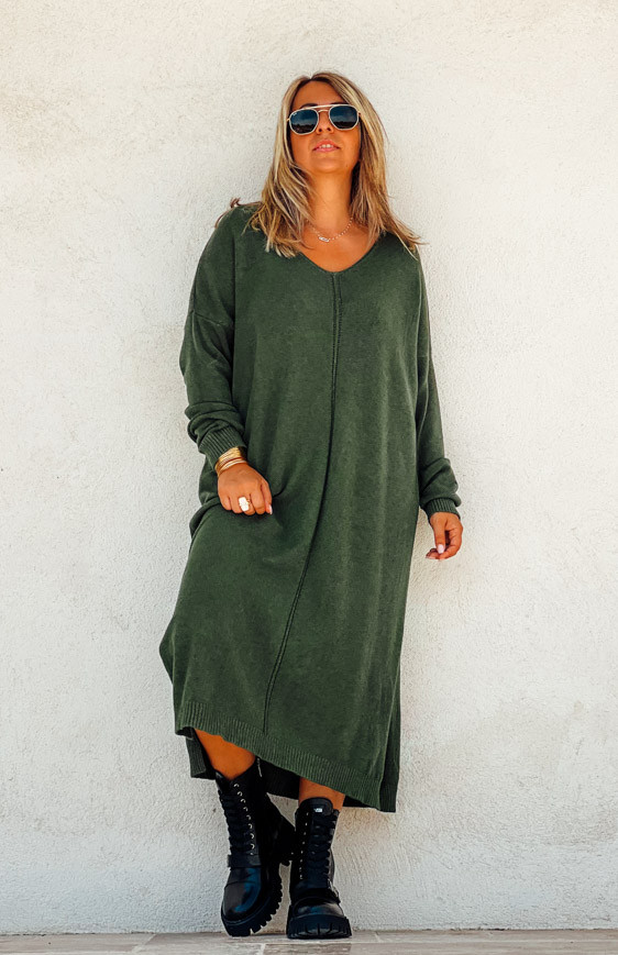 Dark green JODIE long sweater dress