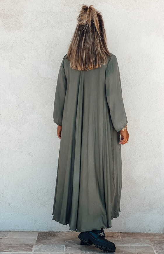 Khaki DELICIA 7/8 sleeves long dress